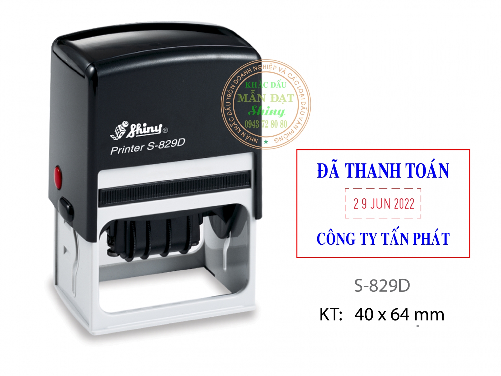 Dấu S-829D có ô ngày, KT: 40 x 64 mm 